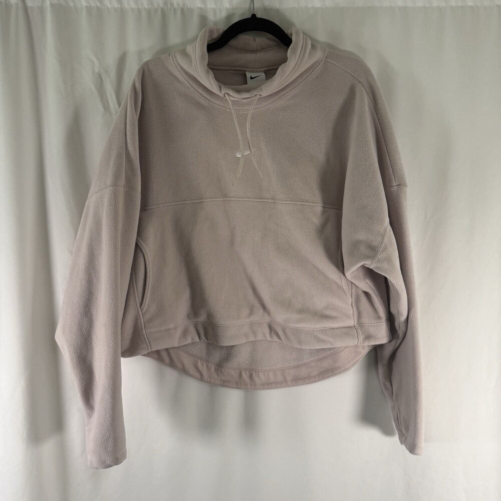 Nike Fleece Jacket Women's Small Pink Cropped Pullover Drawstring Pockets